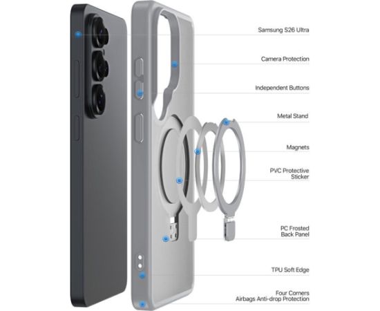 Case Dux Ducis Yind Magnetic Stand Samsung S948 S26 Ultra grey Neoriģinālie Maciņi
