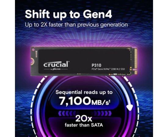 SSD CRUCIAL 220xTBW rating Read speed 7100 MB/s Write speed 6000 MB/s NVMe Yes PCI Express 4.0 M.2 1000 GB CT1000P310SSD8-T SSD Cietie Diski (Solid state drive)