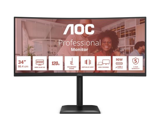 LCD Monitor AOC 34 " 3440 x 1440 pixels UltraWide Quad HD Native aspect ratio 21:9 LCD Curved CU34E4CV Monitori
