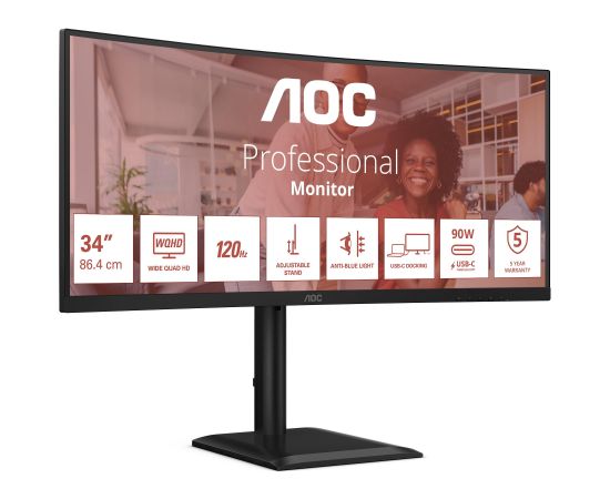 LCD Monitor AOC 34 " 3440 x 1440 pixels UltraWide Quad HD Native aspect ratio 21:9 LCD Curved CU34E4CV Monitori