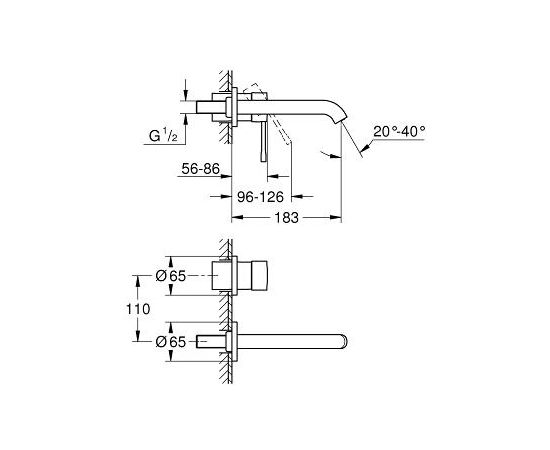 Grohe iebūvējamā izlietnes maisītāja Essence virsapmetuma daļa, 2 caurumu, iztece 183 mm, no sienas, hroms Встраиваемые