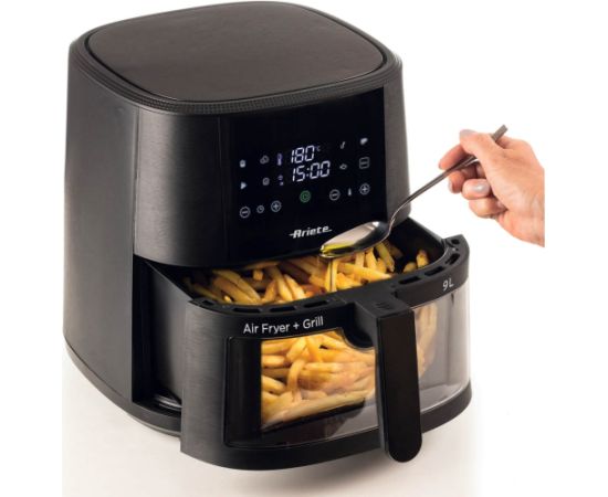 Ariete 9L black air fryer, 1500 watts, 9-liter basket, with viewing window Taukvāres katli