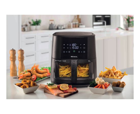 Ariete 9L black air fryer, 1500 watts, 9-liter basket, with viewing window Taukvāres katli