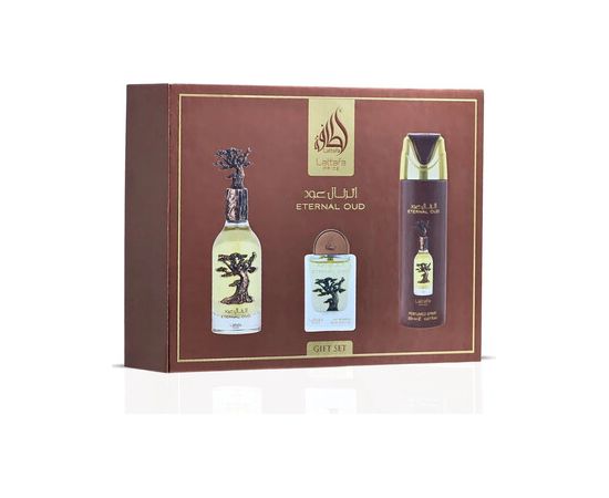 Lattafa Eternal Oud Dárková sada EDP 100 ml, deospray 200 ml a EDP 20 ml 100ml Dāvanu komplekti