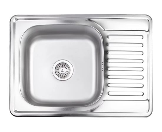 Izlietne virtuves AB 580X480X0.8MM ar virsmu, abpusēja, satīna, ar sifonu Nerūsējoša tērauda izlietnes