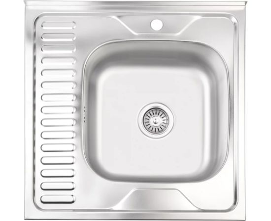 Izlietne virtuves AB 600X600X0.6MM ar virsmu, labā, ar sifonu, uzliekamā Nerūsējoša tērauda izlietnes