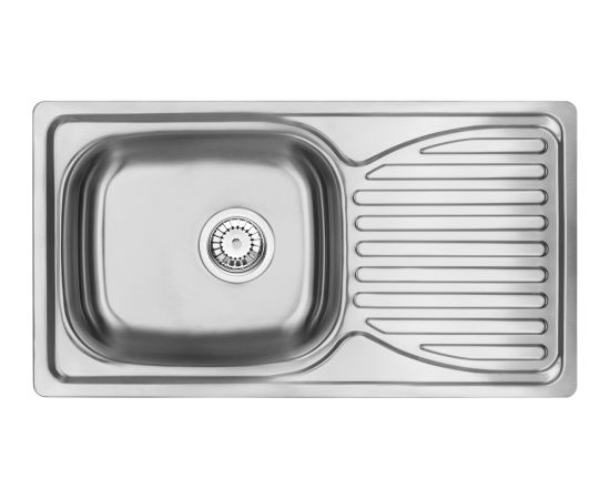 Izlietne virtuves AB 760X420X0.8MM ar virsmu, abpusēja, satīna, ar sifonu Нержавеющая сталь