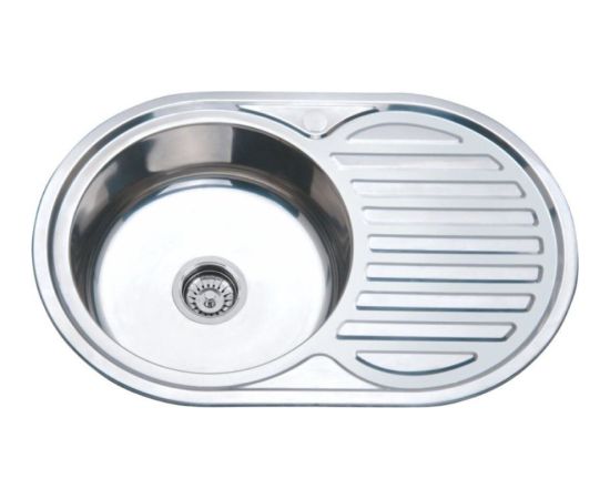 Izlietne virtuves AB 770X500X0.8MM ar virsmu, kreisā, stīna, ar sifonu Nerūsējoša tērauda izlietnes