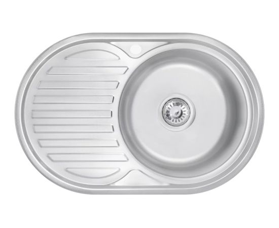 Izlietne virtuves AB 770X500X0.8MM ar virsmu, labā, stīna, ar sifonu Нержавеющая сталь