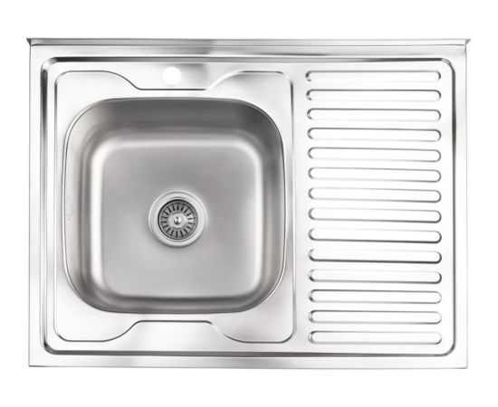 Izlietne virtuves AB 800X600X0.6MM ar virsmu, kreisā, ar sifonu, uzliekamā Nerūsējoša tērauda izlietnes