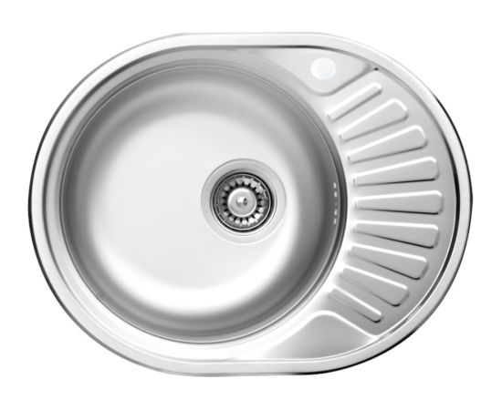 Izlietne virtuves AB 570X450X0.8MM ar virsmu, kreisā, satīna, ar sifonu Nerūsējoša tērauda izlietnes