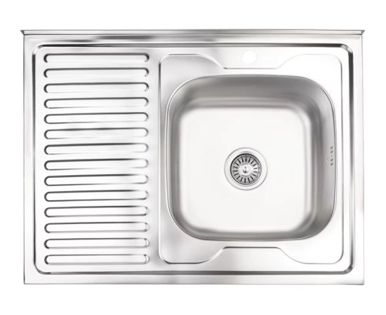 Izlietne virtuves AB 800X600X0.6MM ar virsmu, labā, ar sifonu, uzliekamā Nerūsējoša tērauda izlietnes