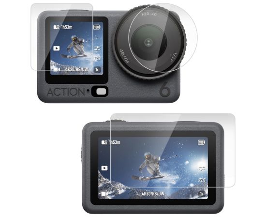 Puluz tempered glass set for DJI Osmo Action 6 (3 pcs). Sporta kameru aksesuāri