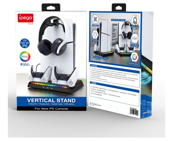 iPega P5S006 RGB Uzlādes Statīvs + Dzesēšana PS5 Spēļu Kontrollerim Spēļu kontrolieri