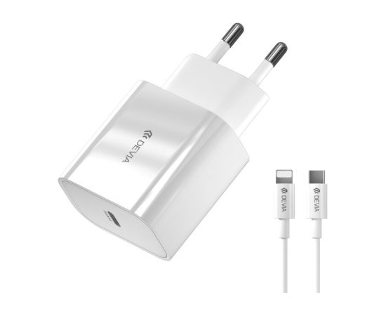 Devia Smart PD 20W USB-C Tīkla Lādētājs + Lightning - USB-C Vads Telefonu lādētāji 220v
