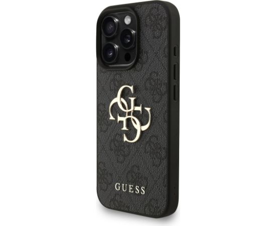 Guess PU 4G Metal Logo Strap Case Aizsargapvalks priekš iPhone 16 Pro Max / melns Neoriģinālie Maciņi