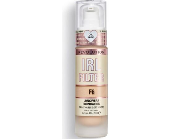 Makeup Revolution, IRL Filter, Oil Free, Long Wear, Cream Foundation, F6, 23 ml Sejas kopšana