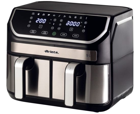 Ariete Dual Metal 9L hot air fryer, stainless steel/black, 2100 watts, 2 baskets of 4.5 liters each Taukvāres katli