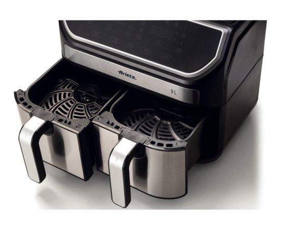 Ariete Dual Metal 9L hot air fryer, stainless steel/black, 2100 watts, 2 baskets of 4.5 liters each Taukvāres katli