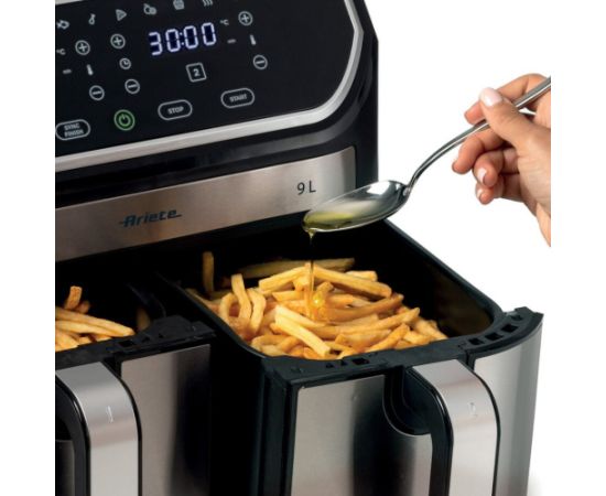 Ariete Dual Metal 9L hot air fryer, stainless steel/black, 2100 watts, 2 baskets of 4.5 liters each Taukvāres katli
