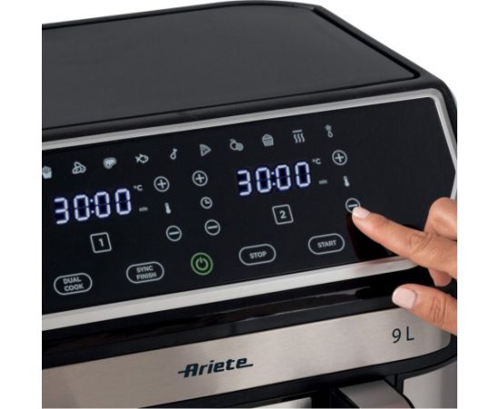 Ariete Dual Metal 9L hot air fryer, stainless steel/black, 2100 watts, 2 baskets of 4.5 liters each Taukvāres katli