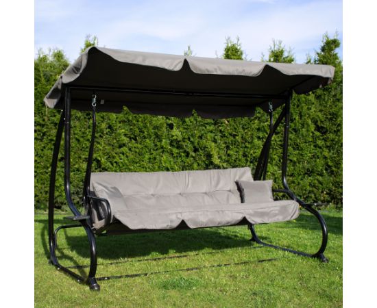 Springos Linda 4-vietīgas tērauda dārza šūpoles ar regulējamu jumtiņu, pelēkas Dārza šūpoles