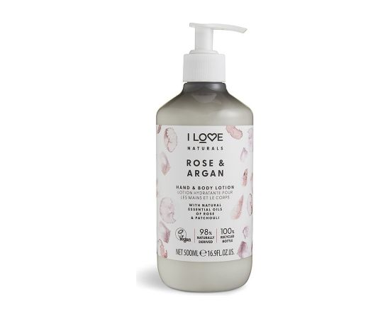 I Love, Naturals Collection, Vegan, Moisturizing, Rose & Argan, Lotion, For Hands & Body, 500 ml Ķermeņa kosmētika
