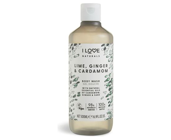 I Love, Naturals Collection, Vegan, Lime, Ginger & Cardamom, Hydrating, Shower Gel, For All Skin Types, 500 ml Dušas želejas ķermenim