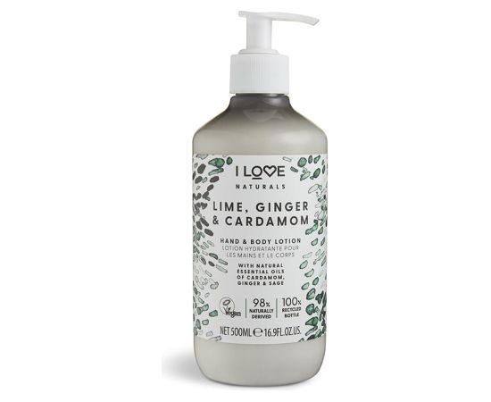 I Love, Naturals Collection, Vegan, Moisturizing, Lime, Ginger & Cardamom, Lotion, For Hands & Body, 500 ml Ķermeņa kosmētika