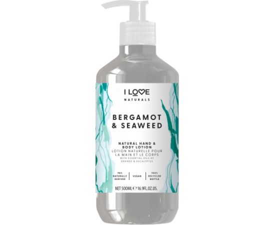I Love, Naturals Collection, Vegan, Moisturizing, Bergamot & Seaweed, Lotion, For Hands & Body, 500 ml Ķermeņa kosmētika