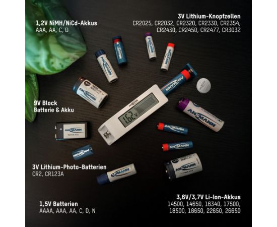 Bateriju testeris ar LCD displeju (1,2 V 1,5 V 3 V 3,6 V) ANSMANN Батарейки, аккумуляторы