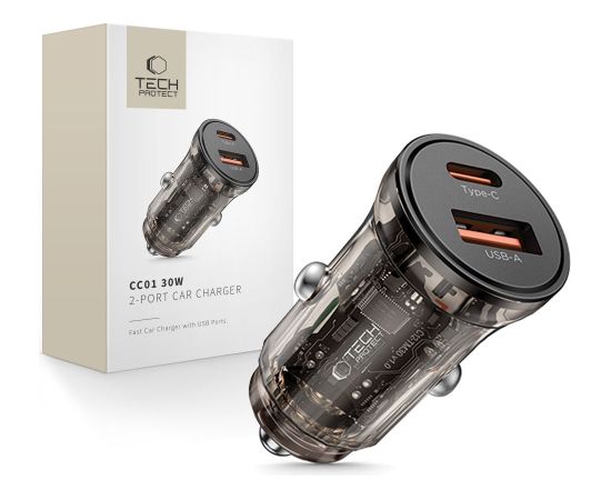 Автомобильное зарядное устройство Tech-Protect CC01 30W 2-Port USB-A | USB-C | Черный Aудио-видео