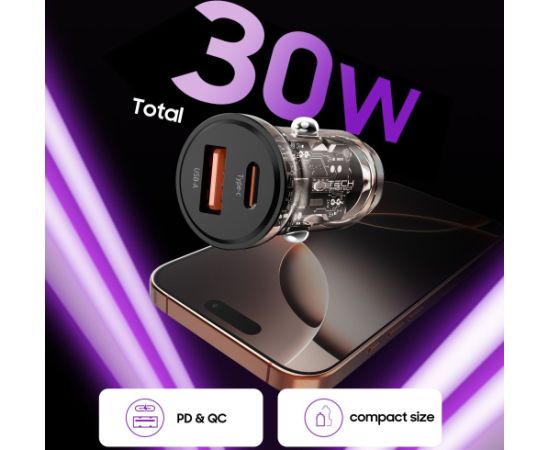 Автомобильное зарядное устройство Tech-Protect CC01 30W 2-Port USB-A | USB-C | Черный Aудио-видео