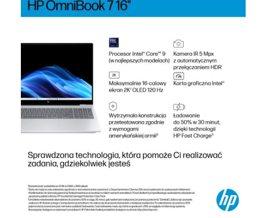 HP OmniBook 7 16-az0222nw Core 5 210H 16"2K 300nits AG 16GB DDR5 5200 SSD512 Intel Graphics Cam 5 Mpx IR 70Wh Win11 Glacial Silver 2Y Portatīvie datori
