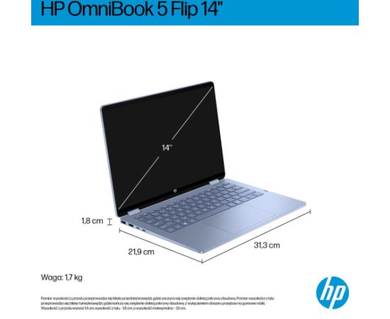 HP OmniBook 5 Flip 14-fp0004nw Core 5 120U 14"2K Touch IPS 300nits 16GB LPDDR5 5200 SSD512 Intel Graphics Cam 1080p 68Wh Win11 Blue Sky 2Y Portatīvie datori