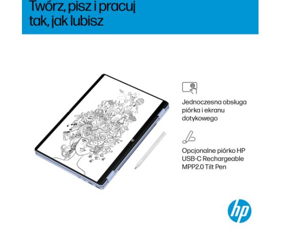 HP OmniBook 5 Flip 14-fp0004nw Core 5 120U 14"2K Touch IPS 300nits 16GB LPDDR5 5200 SSD512 Intel Graphics Cam 1080p 68Wh Win11 Blue Sky 2Y Portatīvie datori