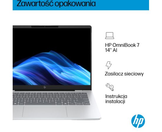 HP OmniBook 7 AI 14-fr0003nw Ultra 5 225U 14"2K OLED BV LBL 300nits 16GB LPDDR5-7467 SSD512 Intel Arc Cam 5 Mpx IR 68Wh W11Pro Glacial Silver 2Y Portatīvie datori