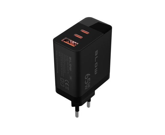 Blow LCD wall charger USB socket + USB-Cx2 PD 65W GAN black wattmeter Telefonu lādētāji 220v