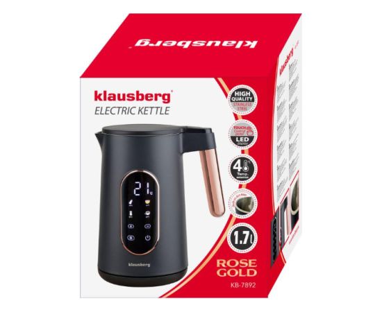 Elektriskā tējkanna, 1.7L, 2200W, melna/rozā zelta, Klausberg, KB 7892 Tējkannas (elektriskās)