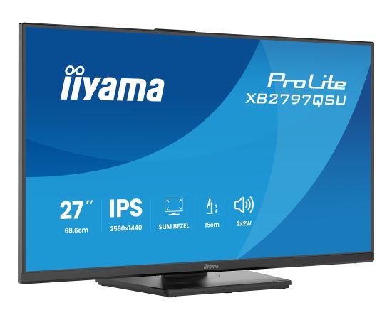 Iiyama ProLite XB2797QSU-B1 (68.5 cm (27 inches), black (matt), QHD, IPS, HDMI, DP, USB hub, ergonomic stand) Monitori