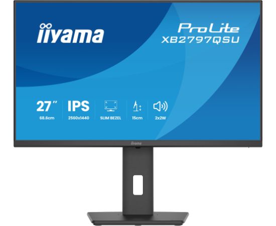 Iiyama ProLite XB2797QSU-B1 (68.5 cm (27 inches), black (matt), QHD, IPS, HDMI, DP, USB hub, ergonomic stand) Monitori