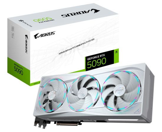 GIGABYTE GeForce RTX 5090 AORUS STEALTH ICE 32G, graphics card DLSS 4, 3x DisplayPort, 1x HDMI 2.1 Grafiskās video kartes