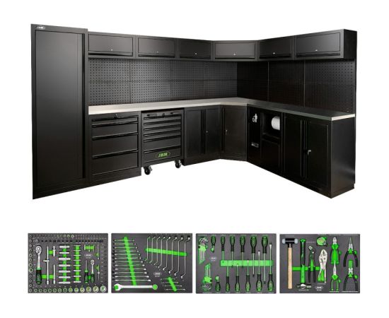 Modulārais mēbeļu komplekts (43 gab.) - MELNS, JBM Darbagaldi un darbnīcu mēbeles 