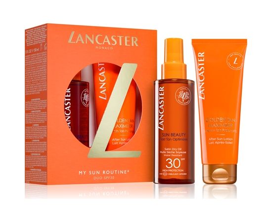 Gift Set Lancaster: Sun Beauty, Sun Protection, Body Milk, SPF 30, For Face & Body, Before Sun Exposure, 15 ml *Sample + Sun Sensitive, Sun Protection, Sunscreen Cream, For Face & Body, SPF 50+, 3 ml *Sample + Lancaster, Trousse de toilette, GWP Textile P Парфюмерные наборы