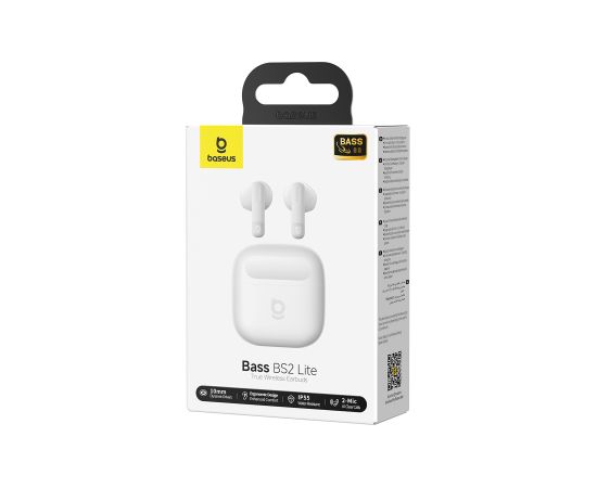 Baseus True Wireless Bluetooth 6.0 austiņas Bass BS2 Lite ar uzlādes korpusu, baltas krāsas Aудио-видео