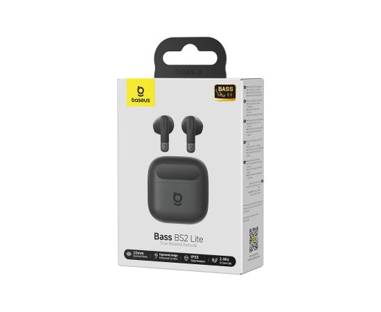 Baseus True Wireless Bluetooth 6.0 austiņas Bass BS2 Lite ar uzlādes korpusu, melnas krāsas Aудио-видео
