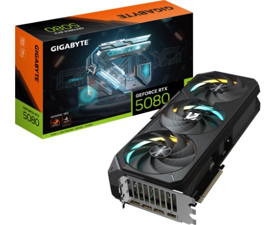 GIGABYTE NVIDIA GeForce RTX 5080 GAMING 16G, 16G GDDR7, 3xDP, 1xHDMI Grafiskās video kartes