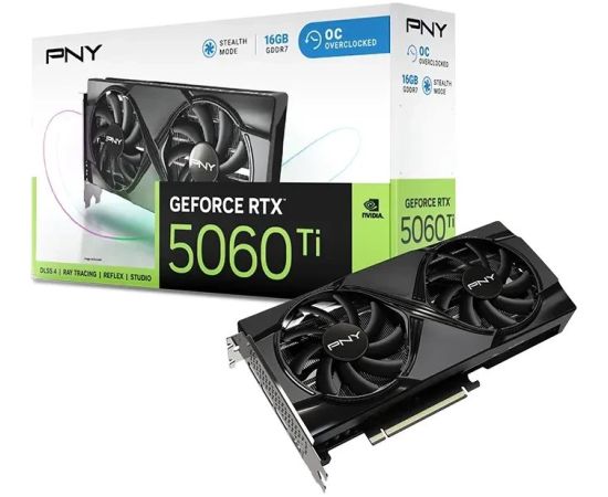 Pny Technologies PNY GeForce RTX 5060 Ti Overclocked Dual Fan 16GB GDDR7 DLSS4 (VCG5060T16DFXPB1-O) Grafiskās video kartes