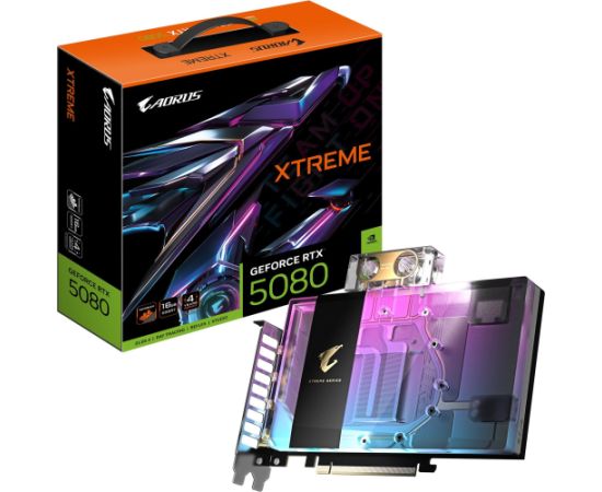 Gigabyte AORUS GeForce RTX 5080 Xtreme Waterforce WB 16GB GDDR7 (GV-N5080AORUSX WB-16GD) Grafiskās video kartes