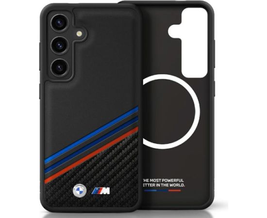 BMW Leather Tricolor Stripe with MagSafe Aizmugurējais Apvalks priekš Samsung Galaxy S25 Neoriģinālie Maciņi